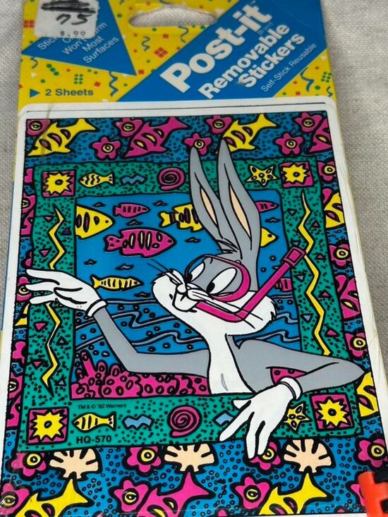 Other - 1990 Bugs Bunny Post-it Removeable Stickers 2 Sheets NOS Vintage 90's Deadstock